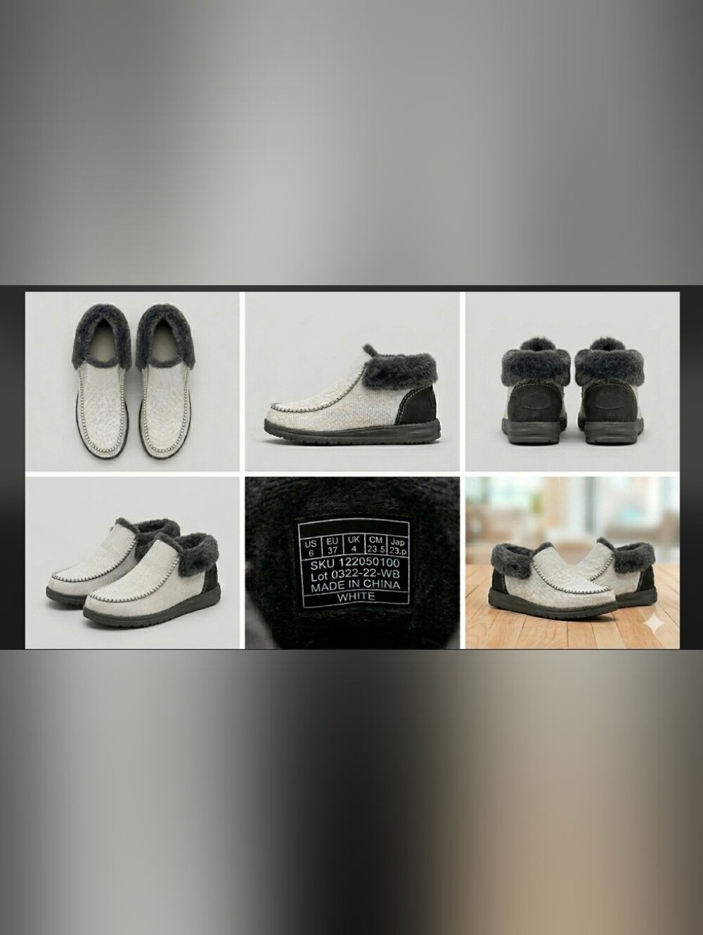 Hey Dude White & Dark Gray Fleece-Lined Slip-On Moccasins for Women